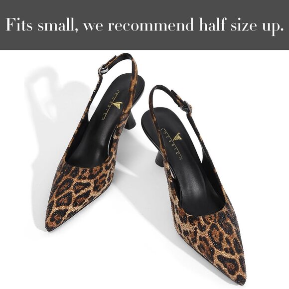 🆕Women's Black Kitten Heels Slingback Low Heel Shoes Pumps Pointed Toe Sparkly - Picture 2 of 9